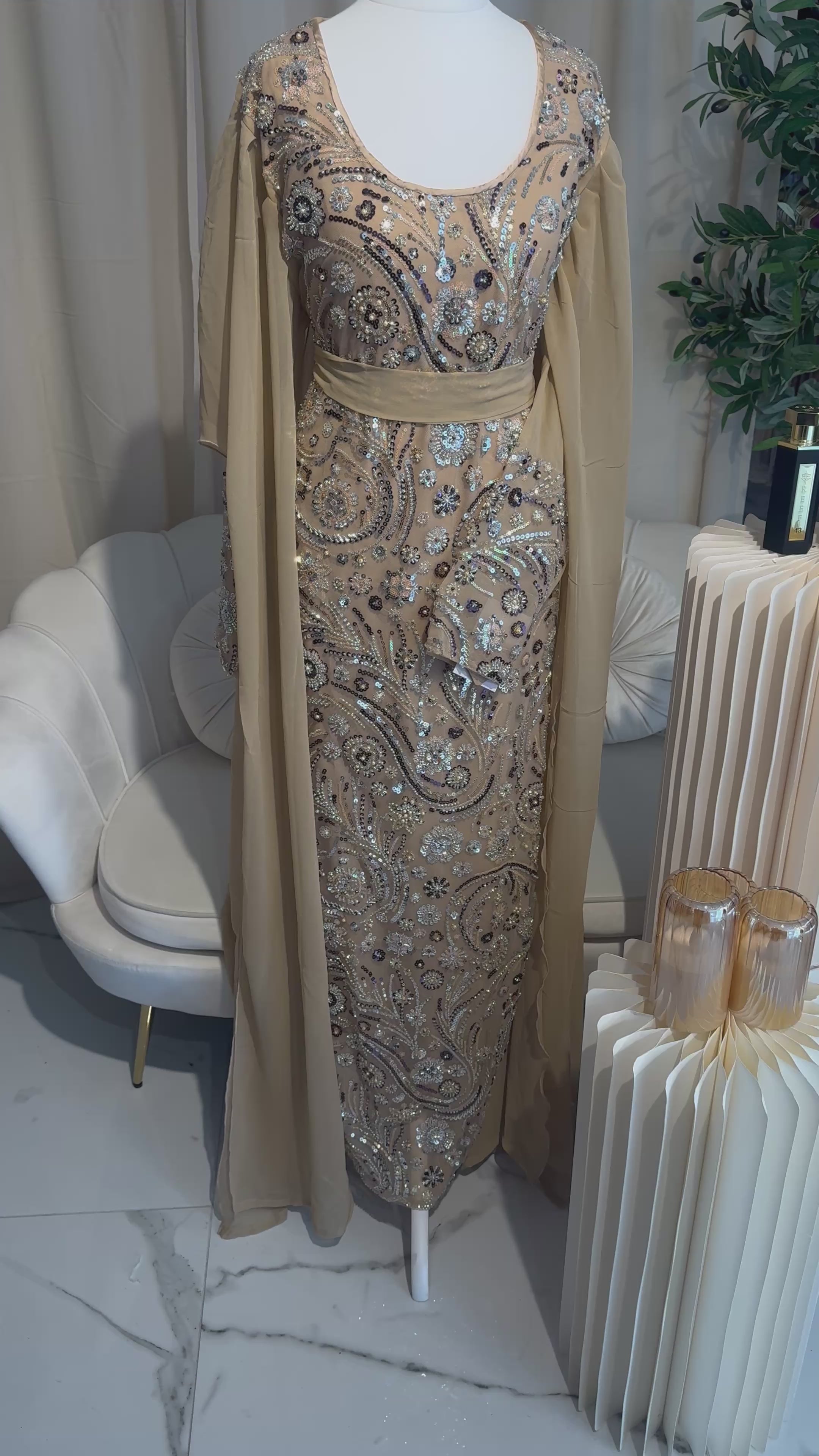 Embellished Golden Beige Emirati Dress
