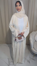Load and play video in Gallery viewer, Cream Lace 3 Piece Abaya set
