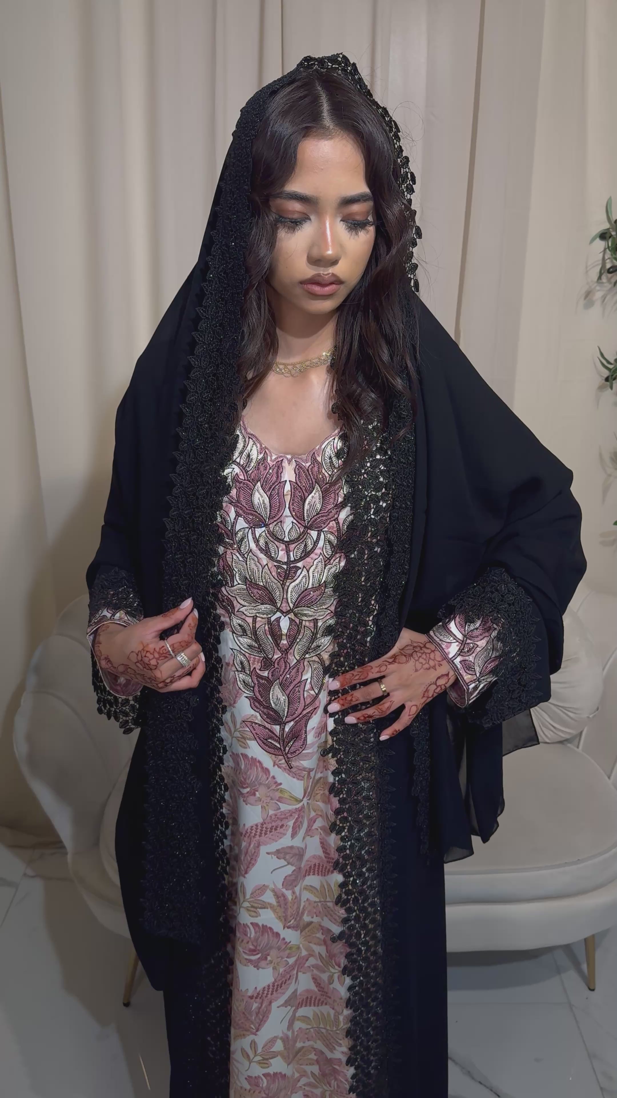 Petals Double Chiffon Abaya & Lace Hijab